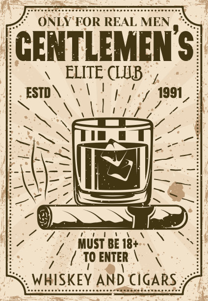 一杯威士忌加冰块和雪茄海报图片下载