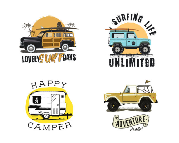 复古冲浪图形和标志设置为网络图片下载