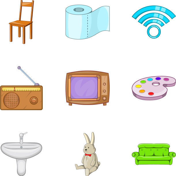 一件家具图标设置卡通风格图片下载