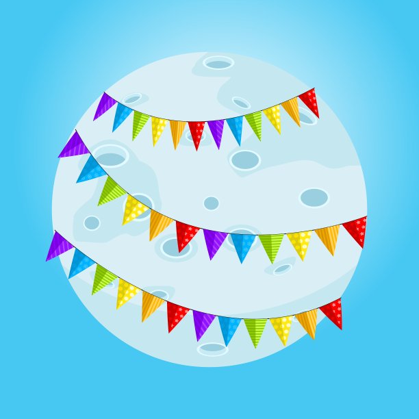 月亮上的彩旗花环图片下载