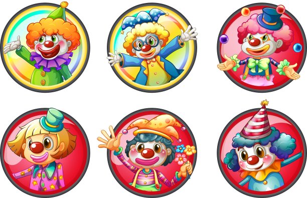 圆形徽章上的小丑角色图片下载