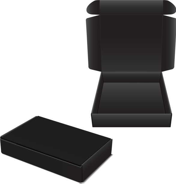 一套逼真的黑纸板箱图片下载