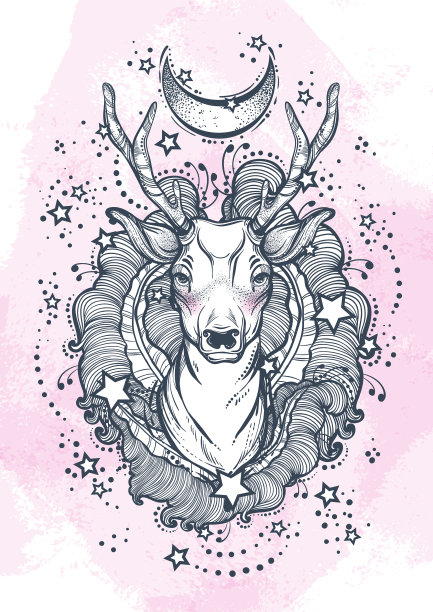 美丽的手绘部落风格的鹿图片下载