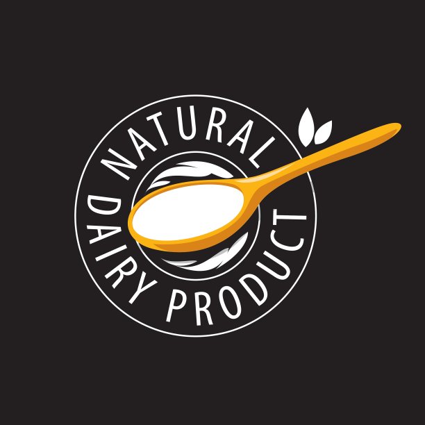带有牛奶产品的标志勺图片下载