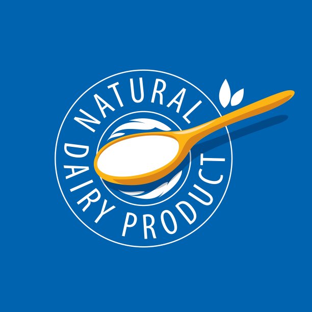 带有牛奶产品的标志勺图片下载