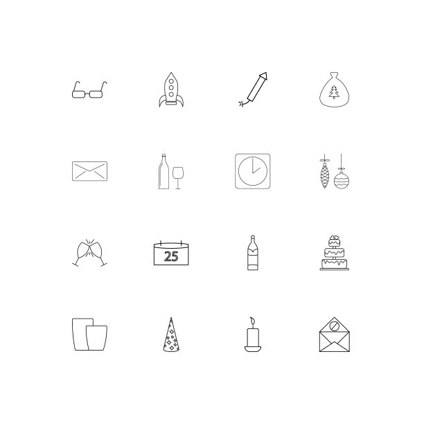 假日线形瘦削的图标集轮廓简单图片下载