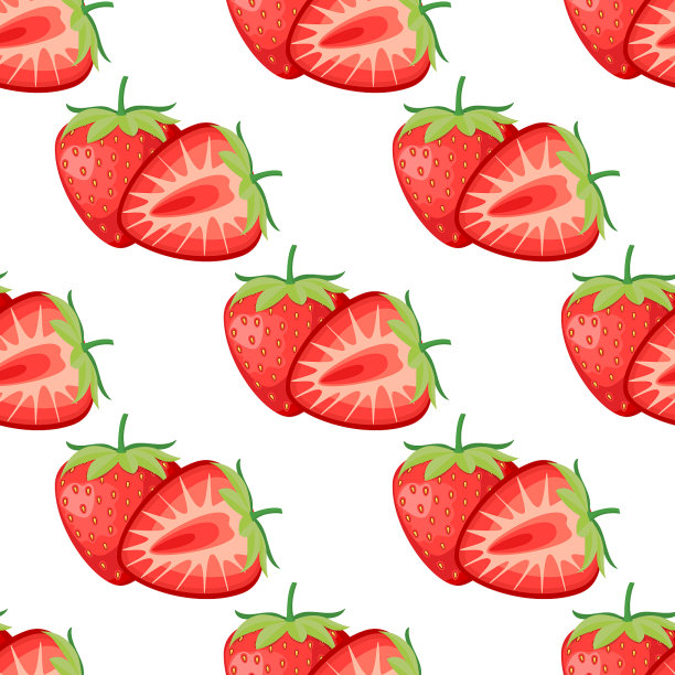 草莓与叶子无缝图案图片下载
