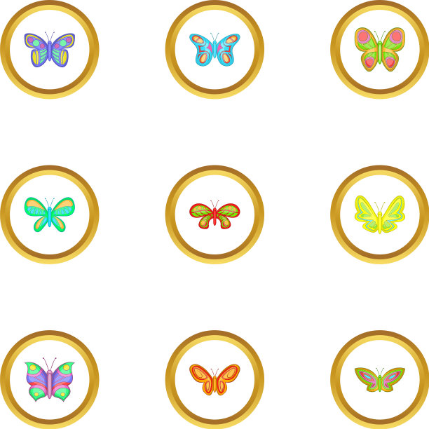 春天蝴蝶的图标设置卡通风格图片下载