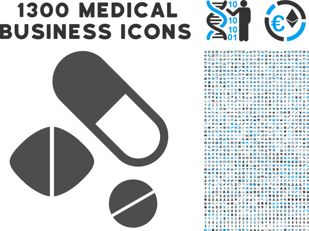 含1300个医疗业务的药物药丸图标图片下载