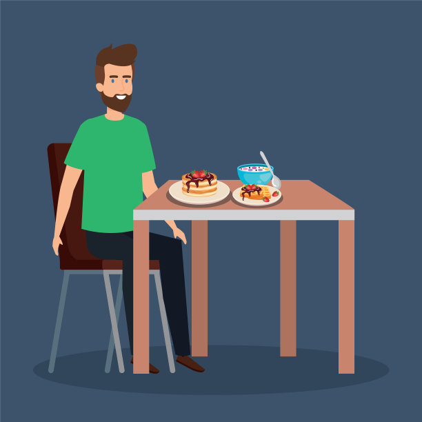 吃煎饼和麦片的休闲男人图片下载