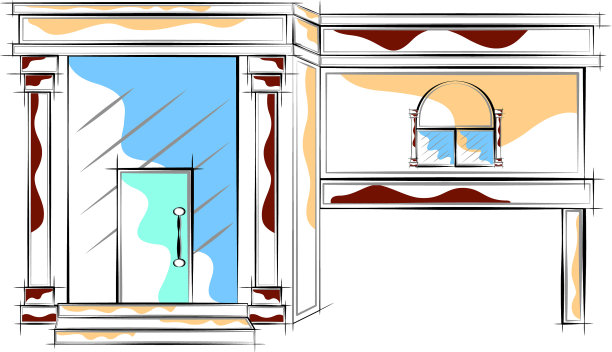 现代住宅建筑的彩色草图图片下载
