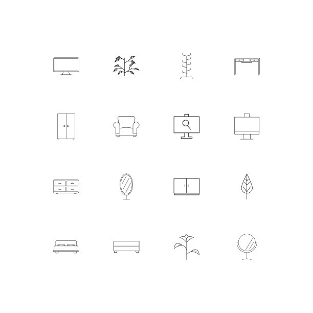 家具简单的线性图标设置概述图标图片下载