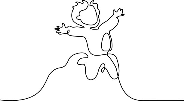 连续一行画着快乐的男孩在奔跑图片下载