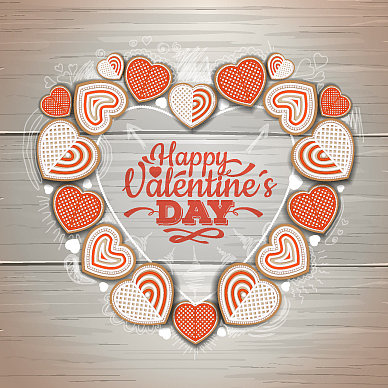 在木制背景上的情人节饼干俯视图图片下载