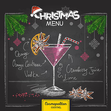 粉笔画圣诞鸡尾酒菜单设计图片下载