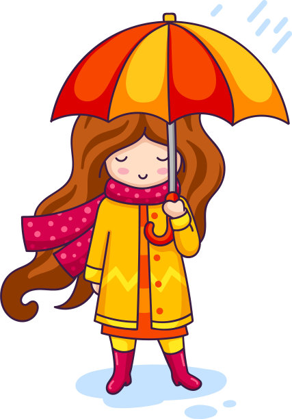 手绘漂亮可爱的女孩与伞图片下载