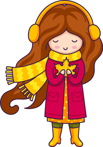 女孩穿着一件深粉色外套和一件大大的黄色针织外套图片下载