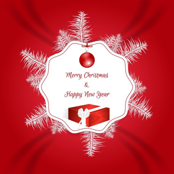 圣诞红卡与白色标签为图片下载