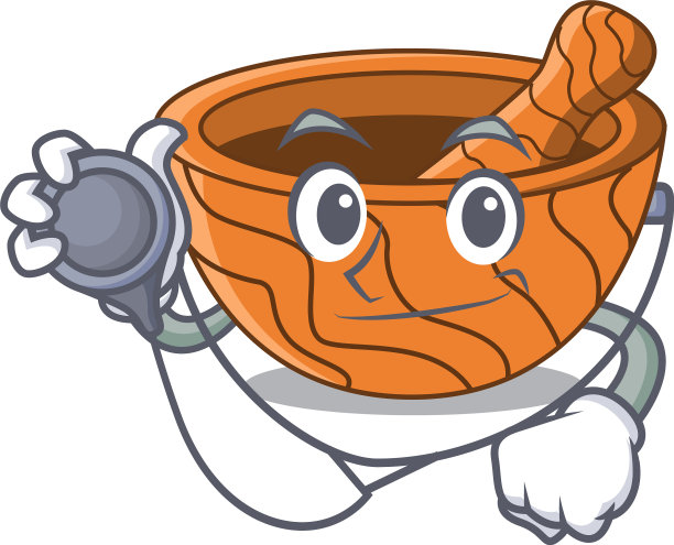 医生手工制作的木砂浆孤立在卡通上图片下载