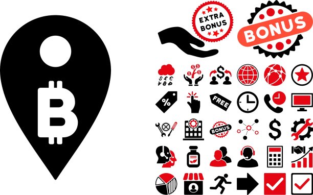 带奖励的比特币地图标记扁平图标图片下载
