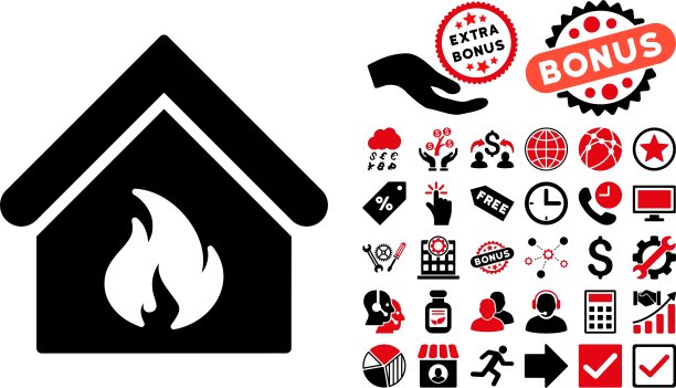 带奖励的建筑火灾扁平图标图片下载