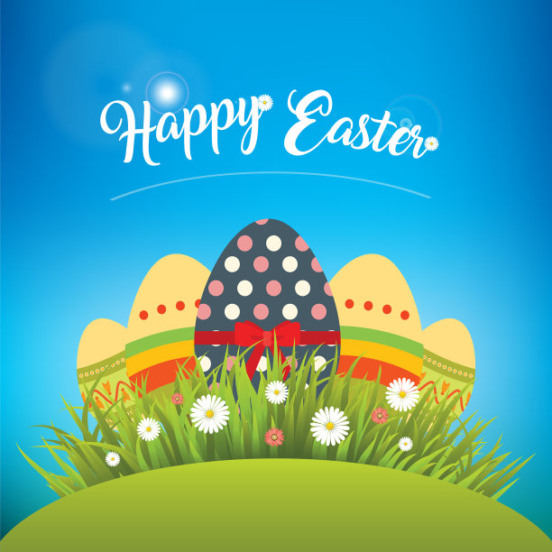 点缀和分层的复活节彩蛋在天蓝色图片下载