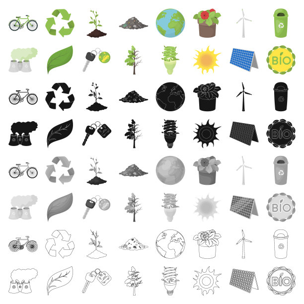 生物和生态设置图标卡通风格大图片下载