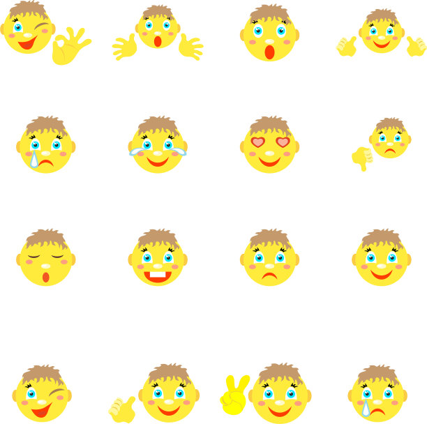 微笑男孩有不同的情绪手势图片下载