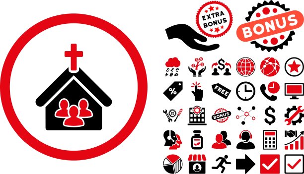 教堂扁平图标与赠品图片下载