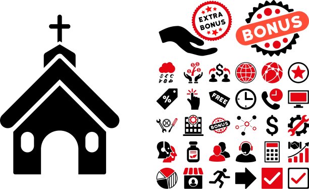 教堂扁平图标与赠品图片下载