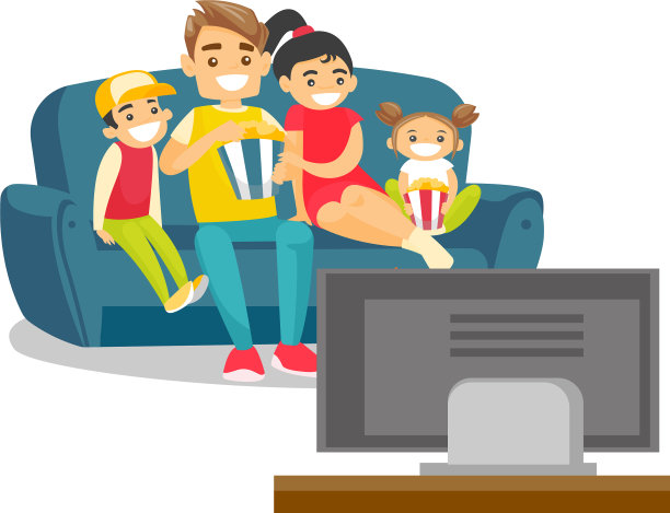 白人家庭在家里看电视图片下载