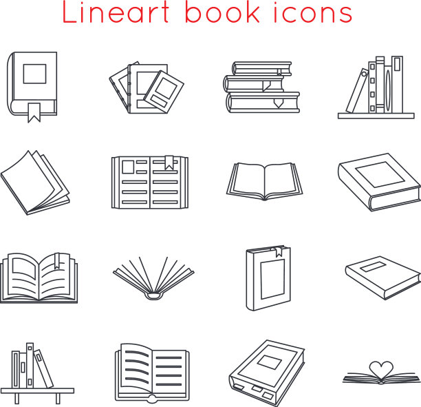 线条艺术书图标标志标志设置模板图片下载