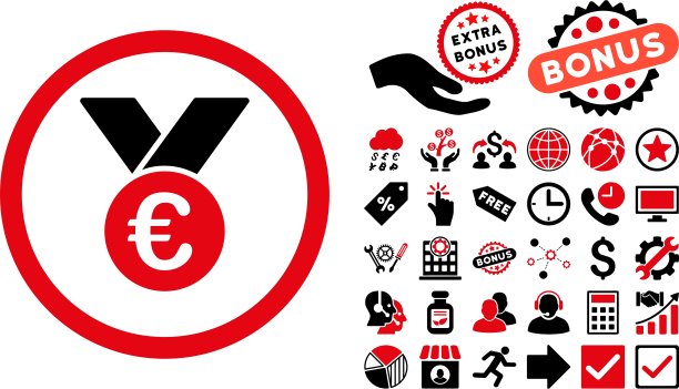 欧元奖牌扁平图标，含赠品图片下载