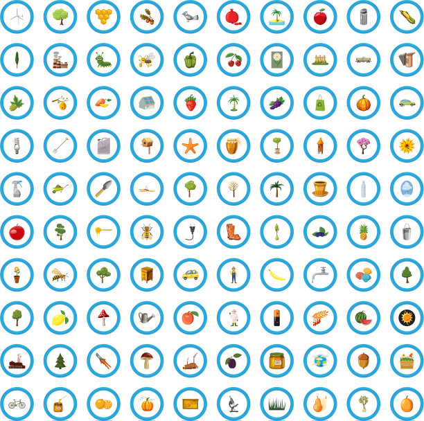 100个绿色生态图标集卡通风格图片下载