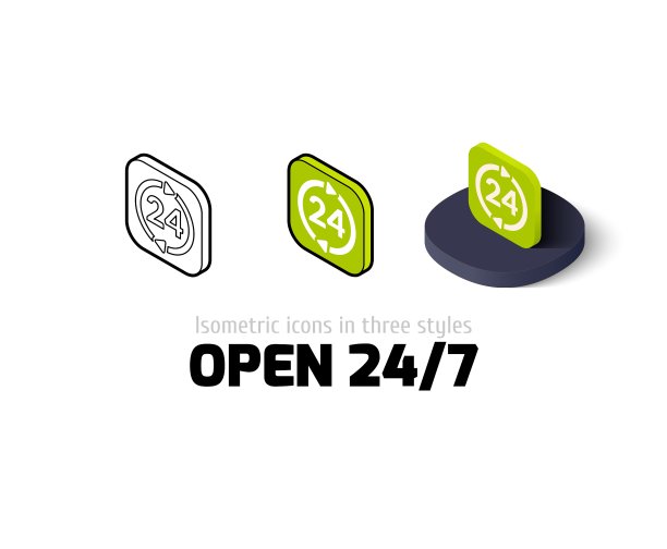 不同风格的24/7全天候营业图标图片下载