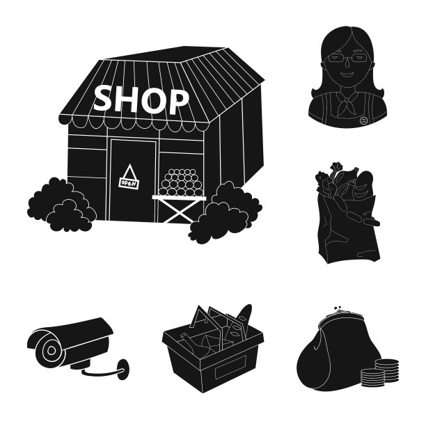 超市和设备黑色图标设置图片下载