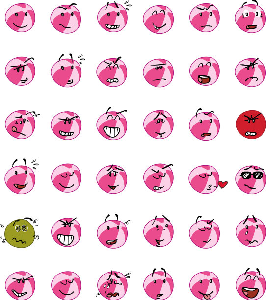 一套粉色的沙滩球人物表情符号图片下载