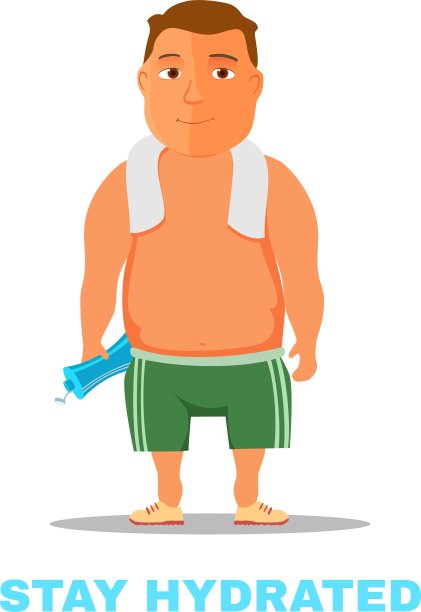 卡通人物在用毛巾和水健身后图片下载