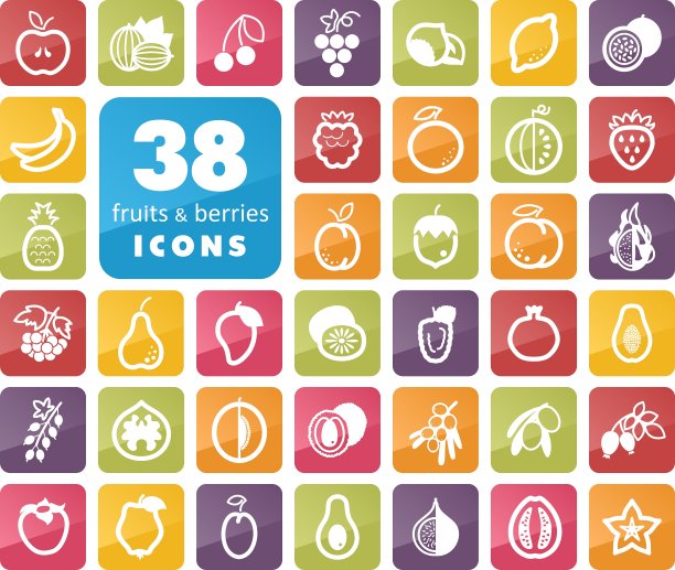一套水果和浆果图标图片下载