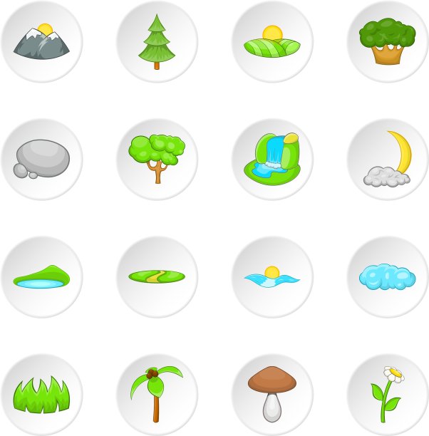 自然景观图标设置卡通风格图片下载