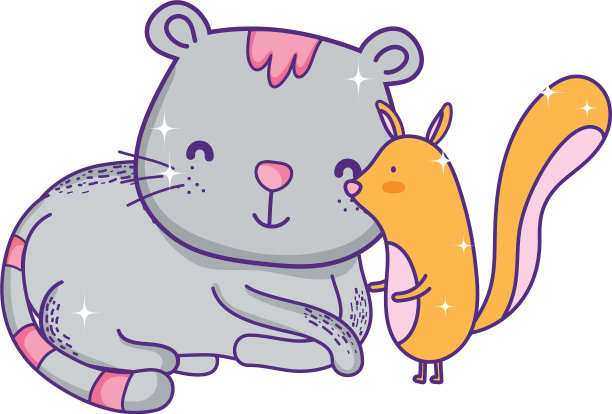 可爱的小松鼠和灰猫卡通动物图片下载