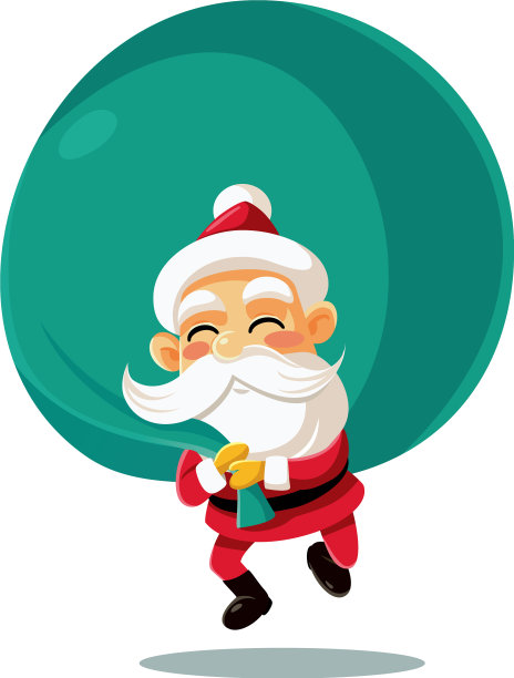 圣诞老人带着一个大袋子的礼物车图片下载