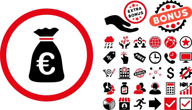 带奖金的欧元钱袋扁平图标图片下载