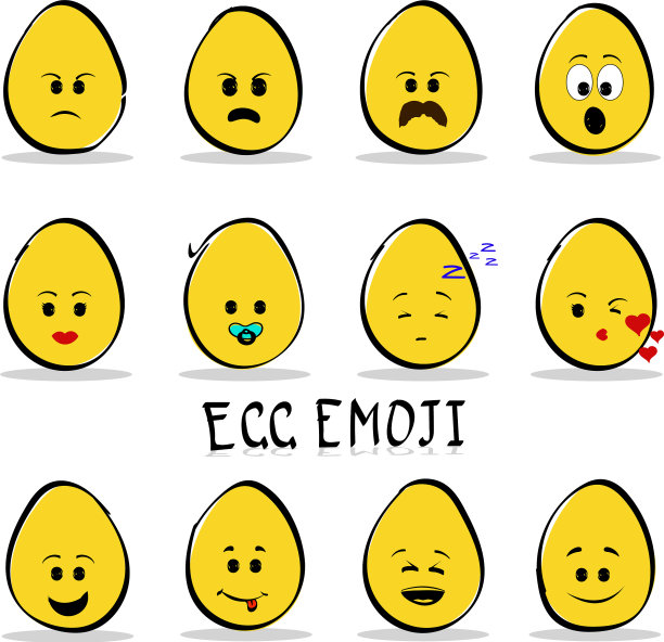 一组12个鸡蛋表情孤立在清晰的背景图片下载