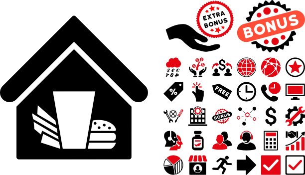 带赠品的快餐咖啡馆扁平图标图片下载