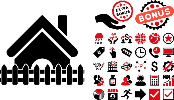 带奖励的房屋栅栏扁平图标图片下载