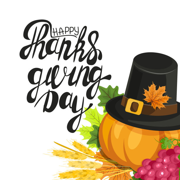 手绘快乐感恩节字体印刷图片下载
