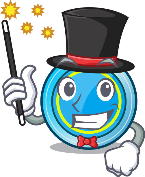 魔术师的飞盘旁边有一张木制的卡通桌子图片下载