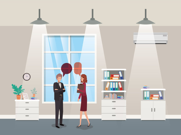 商业夫妇在走廊办公室交谈图片下载