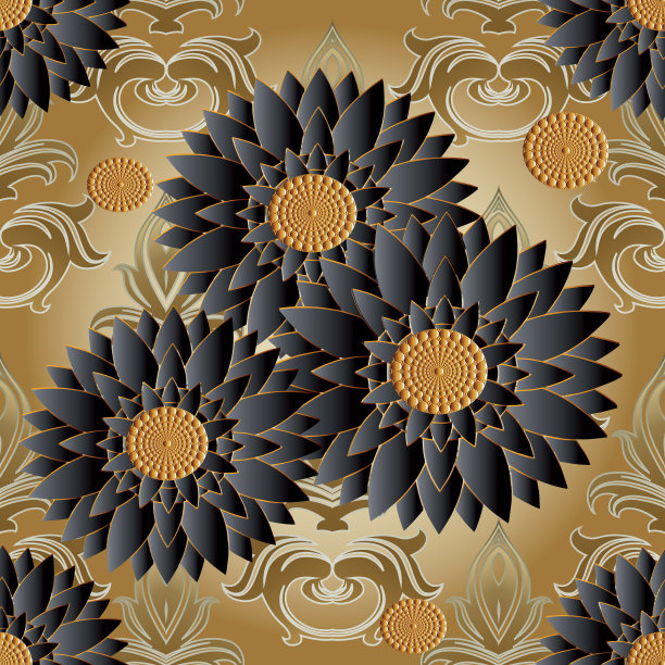 花型无缝图案金灿灿图片下载